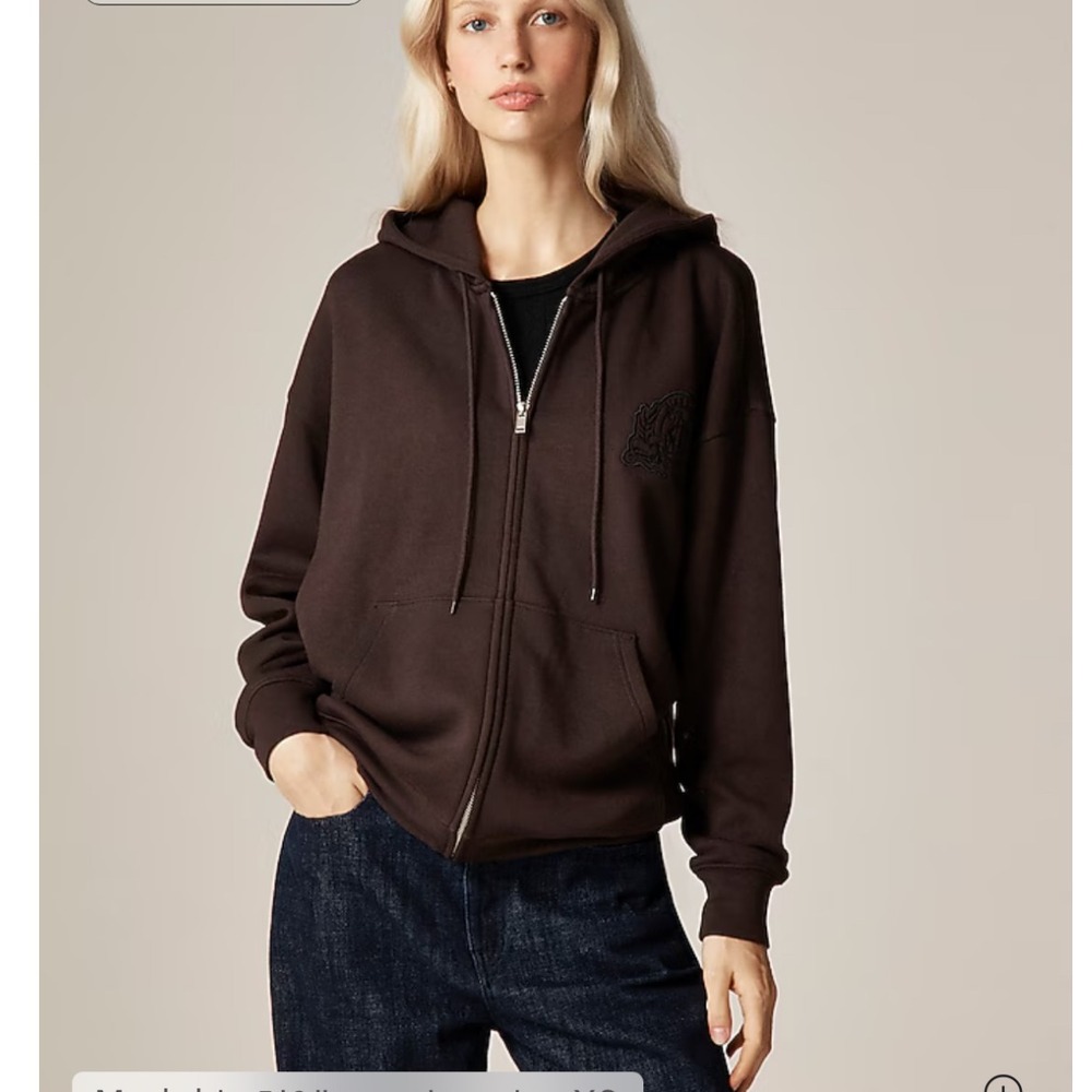 Alex Eagle X J Crew Scuba Full Zip‎ Hoodie Sweatshirt Size Small Brown Sporty